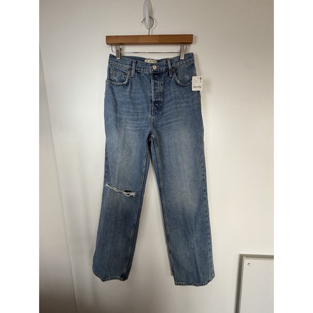 We The Free Women’s Blue Distressed High Rise Straight Leg Denim Jeans - Picture 2 of 16